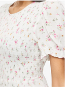 VIGREIS S/S O-NECK ANKLE DRESS SNOW WHITE PINK FLOWERS