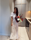 VIGREIS S/S O-NECK ANKLE DRESS SNOW WHITE PINK FLOWERS