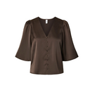 YASPELLA 2/4 V- NECK TOP - CHOCOLATE BROWN