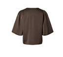 YASPELLA 2/4 V- NECK TOP - CHOCOLATE BROWN