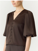 YASPELLA 2/4 V- NECK TOP - CHOCOLATE BROWN