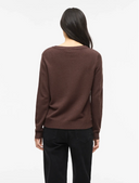 VIRIL O-NECK L/S KNIT TOP - COFFEE BEAN