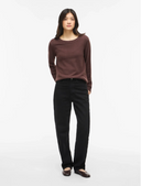 VIRIL O-NECK L/S KNIT TOP - COFFEE BEAN