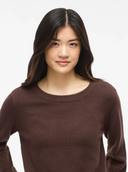 VIRIL O-NECK L/S KNIT TOP - COFFEE BEAN