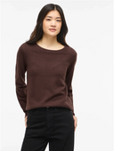 VIRIL O-NECK L/S KNIT TOP - COFFEE BEAN