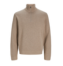 JPRBLAMILANO STITCH KNIT HALF ZIP - GREIGE MELANGE