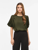 VIELLETTE 2/4 SATIN PUFF TOP - FOREST NIGHT