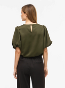VIELLETTE 2/4 SATIN PUFF TOP - FOREST NIGHT