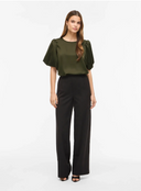 VIELLETTE 2/4 SATIN PUFF TOP - FOREST NIGHT