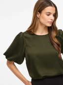 VIELLETTE 2/4 SATIN PUFF TOP - FOREST NIGHT
