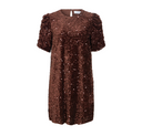 VIBELIEVE O-NECK PUFF SHORT DRESS - COFFEE BEAN