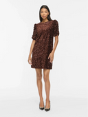VIBELIEVE O-NECK PUFF SHORT DRESS - COFFEE BEAN