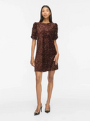 VIBELIEVE O-NECK PUFF SHORT DRESS - COFFEE BEAN