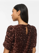 VIBELIEVE O-NECK PUFF SHORT DRESS - COFFEE BEAN