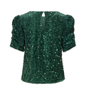 VIBELIEVE O-NECK PUFF SEQUINS TOP - PINENEEDLE