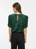 VIBELIEVE O-NECK PUFF SEQUINS TOP - PINENEEDLE