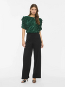 VIBELIEVE O-NECK PUFF SEQUINS TOP - PINENEEDLE