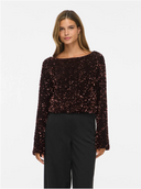 VIFAITH BOAT NECK L/S SEQUIN TOP - COFFEE BEAN