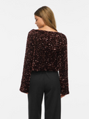 VIFAITH BOAT NECK L/S SEQUIN TOP - COFFEE BEAN