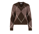 VITOLISE V-NECK L/S CHECK KNIT TOP/TES - COFFEE BEAN/DARK NATUR
