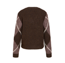 VITOLISE V-NECK L/S CHECK KNIT TOP/TES - COFFEE BEAN/DARK NATUR