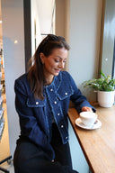 VIOAKLYNN O-NECK L/S DENIM JACKET - DARK BLUE DENIM